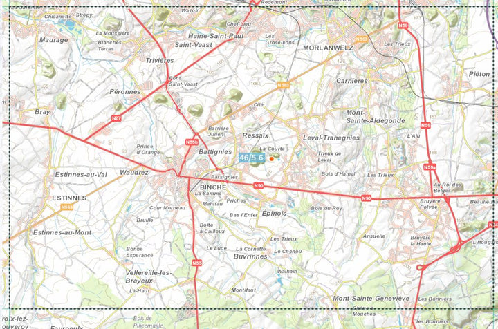 Carte topographique n° 46/5-6 - Binche (Belgique) | NGI topo 25 carte de randonnée IGN Belgique 