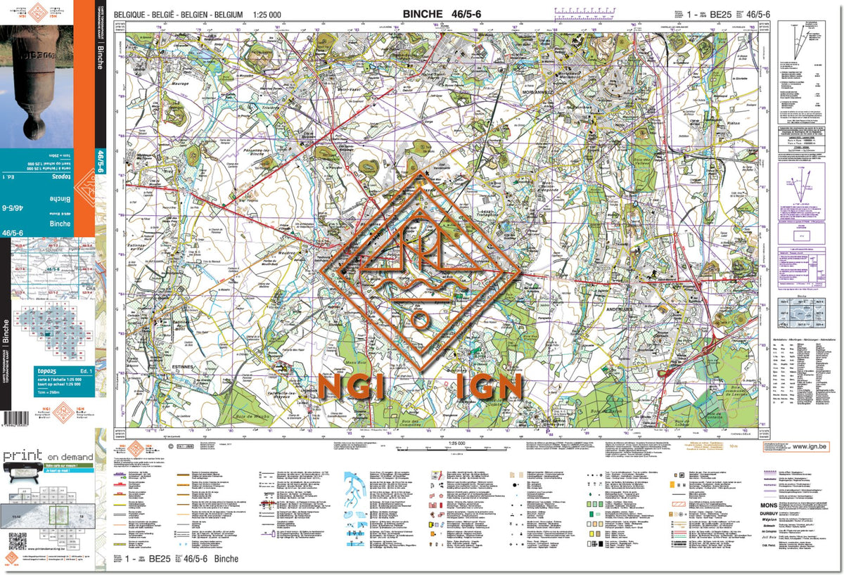 Carte topographique n° 46/5-6 - Binche (Belgique) | NGI topo 25 carte de randonnée IGN Belgique 