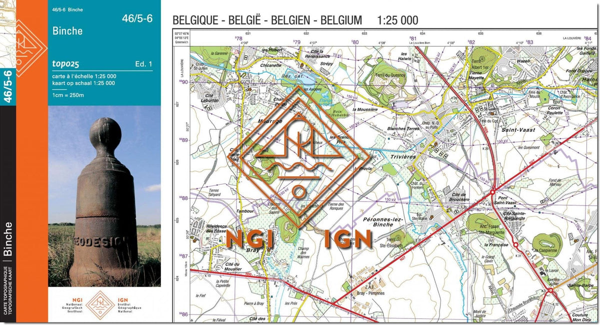 Carte topographique n° 46/5-6 - Binche (Belgique) | NGI topo 25 carte de randonnée IGN Belgique 