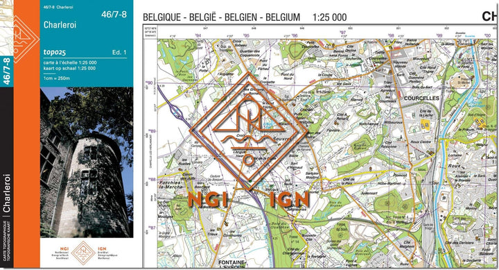 Carte topographique n° 46/7-8 - Charleroi (Belgique) | NGI topo 25 carte de randonnée IGN Belgique 