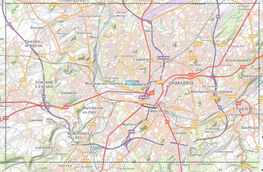 Carte topographique n° 46/7-8 - Charleroi (Belgique) | NGI topo 25 carte de randonnée IGN Belgique 