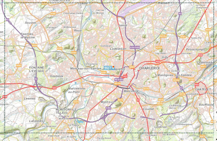 Carte topographique n° 46/7-8 - Charleroi (Belgique) | NGI topo 25 carte de randonnée IGN Belgique 