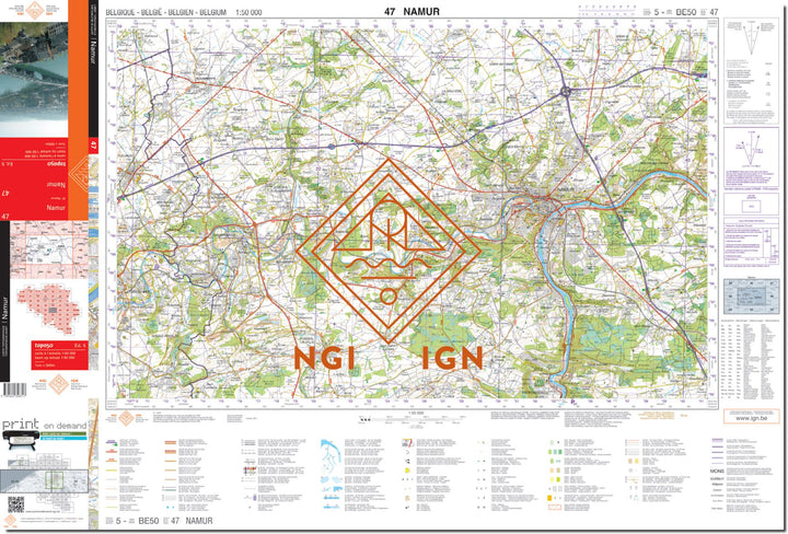Carte topographique n° 47 - Namur (Belgique) | NGI - 1/50 000 carte de randonnée IGN Belgique 