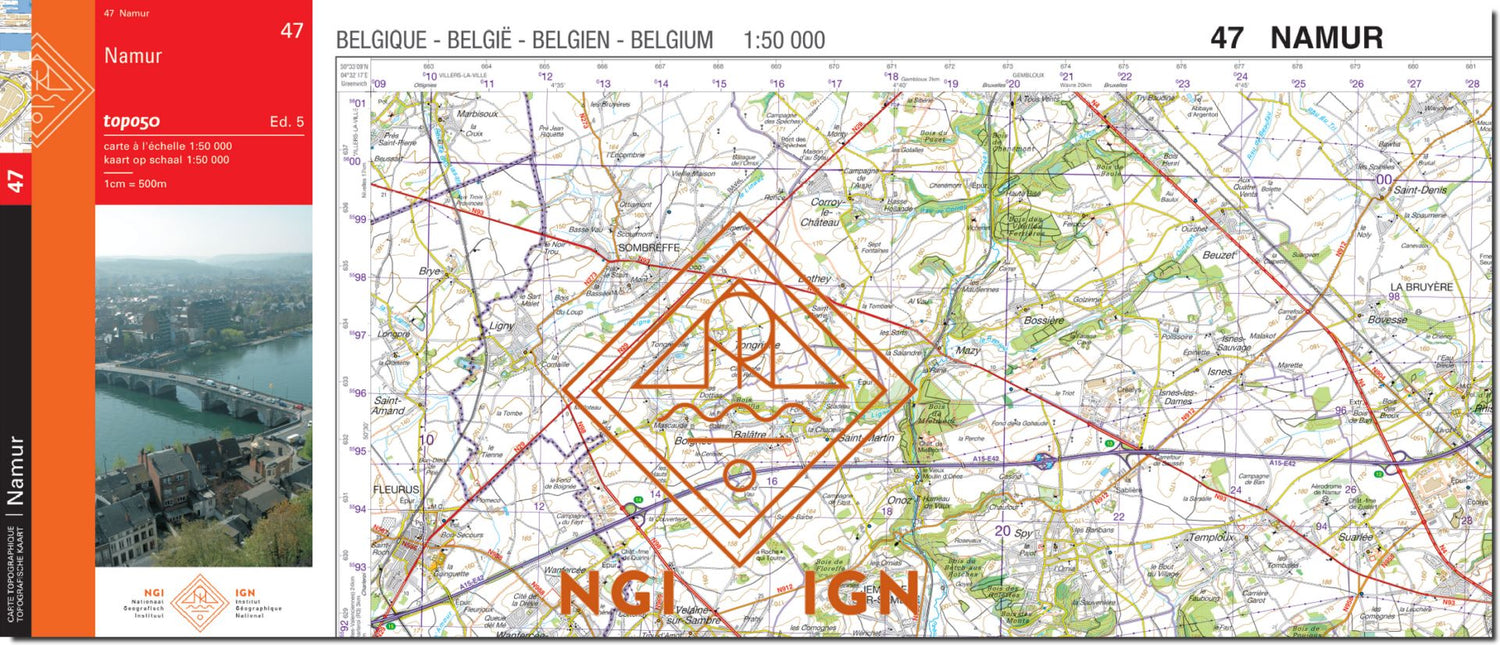Carte topographique n° 47 - Namur (Belgique) | NGI - 1/50 000 carte de randonnée IGN Belgique 