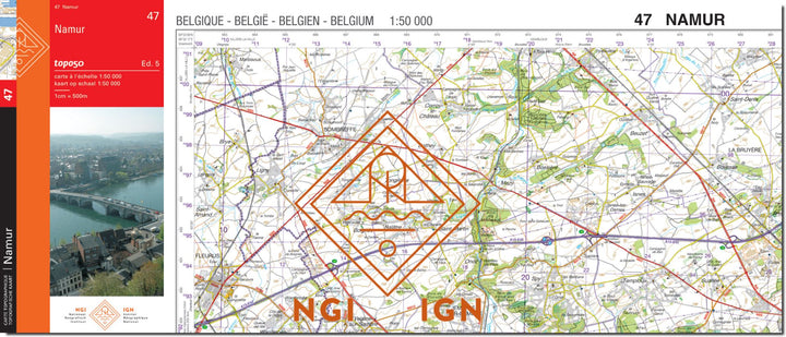 Carte topographique n° 47 - Namur (Belgique) | NGI - 1/50 000 carte de randonnée IGN Belgique 
