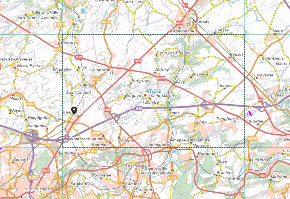 Carte topographique n° 47/1-2 - Fleurus (Belgique) | NGI topo 25 carte de randonnée IGN Belgique 