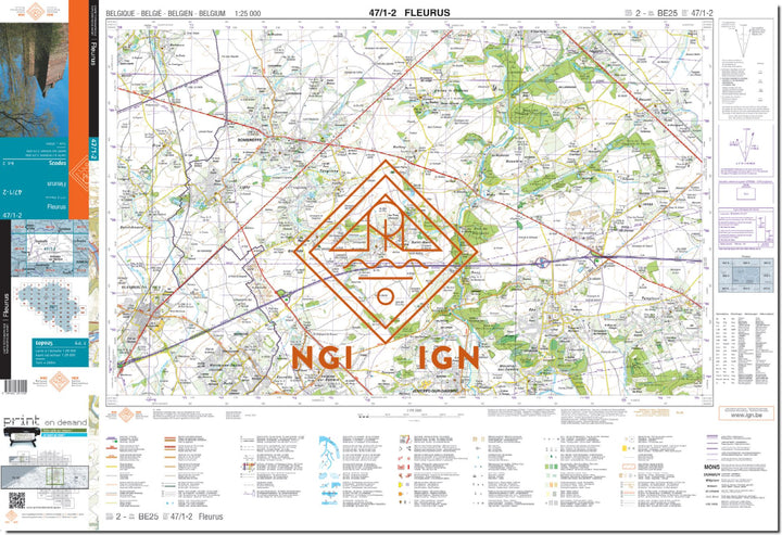 Carte topographique n° 47/1-2 - Fleurus (Belgique) | NGI topo 25 carte de randonnée IGN Belgique 