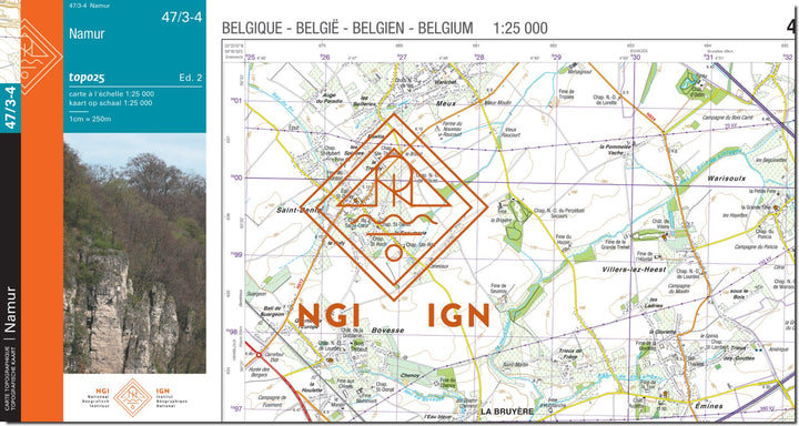 Carte topographique n° 47/3-4 - Namur (Belgique) | NGI topo 25 carte de randonnée IGN Belgique 