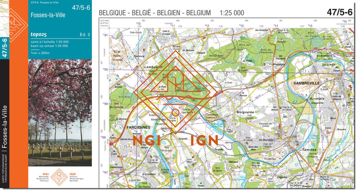 Carte topographique n° 47/5-6 - Fosses-la-Ville (Belgique) | NGI topo 25 carte de randonnée IGN Belgique 