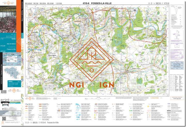 Carte topographique n° 47/5-6 - Fosses-la-Ville (Belgique) | NGI topo 25 carte de randonnée IGN Belgique 
