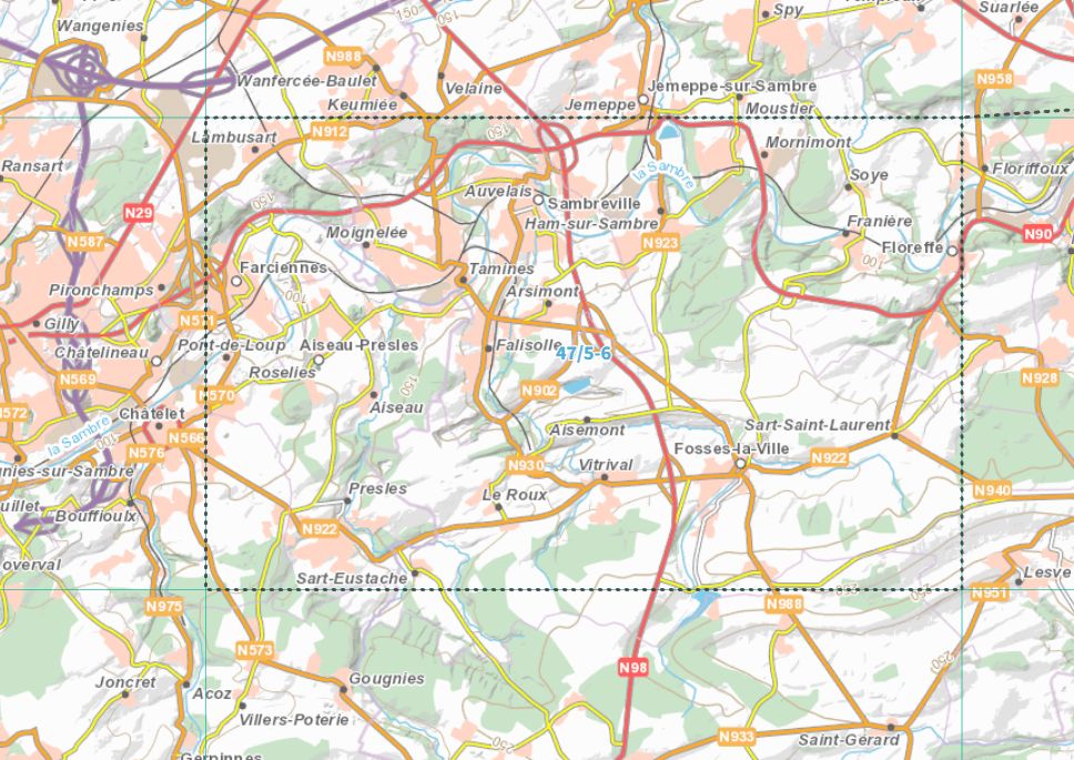 Carte topographique n° 47/5-6 - Fosses-la-Ville (Belgique) | NGI topo 25 carte de randonnée IGN Belgique 