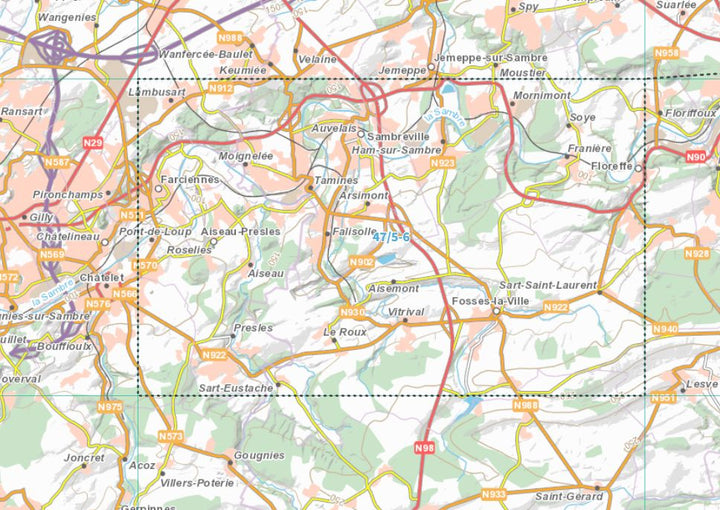 Carte topographique n° 47/5-6 - Fosses-la-Ville (Belgique) | NGI topo 25 carte de randonnée IGN Belgique 