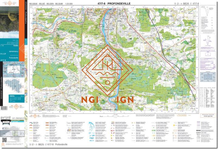 Carte topographique n° 47/7-8 - Profondeville, Namur Sud (Belgique) | NGI topo 25 carte de randonnée IGN Belgique 