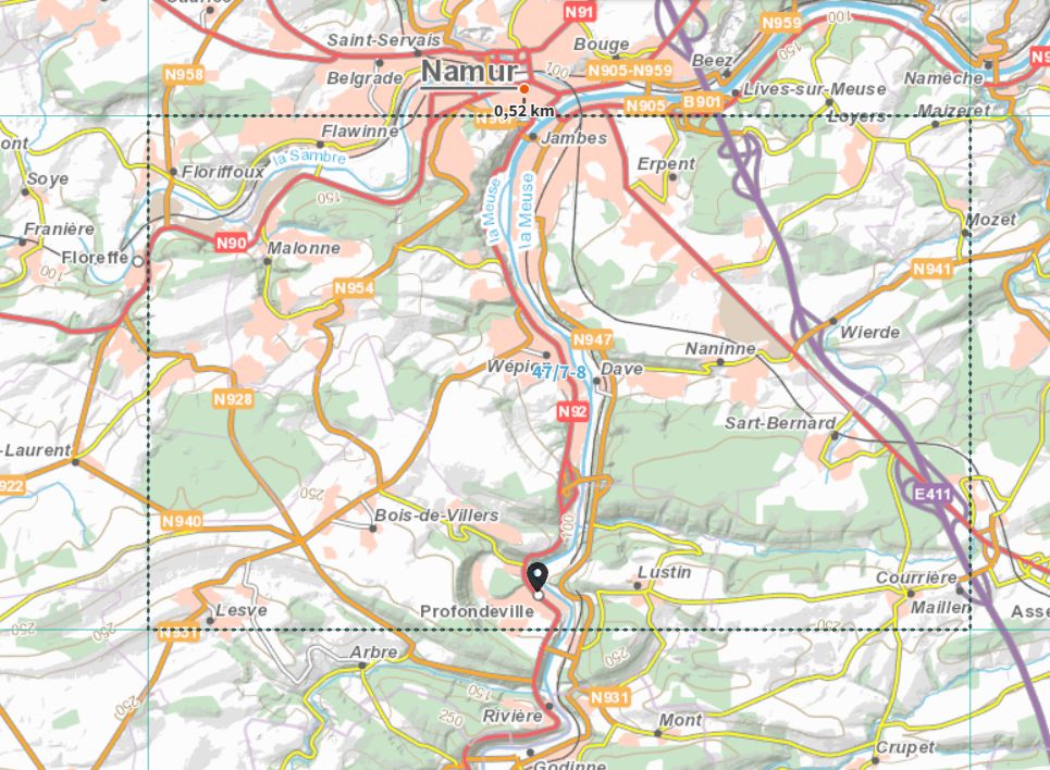 Carte topographique n° 47/7-8 - Profondeville, Namur Sud (Belgique) | NGI topo 25 carte de randonnée IGN Belgique 