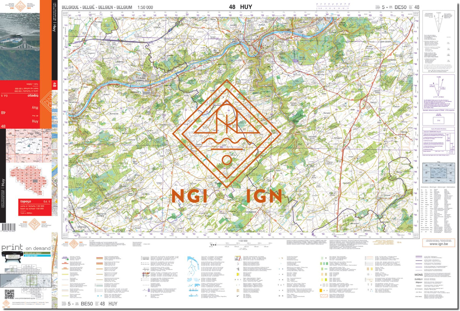 Carte topographique n° 48 - Huy (Belgique) | NGI - 1/50 000 carte de randonnée IGN Belgique 