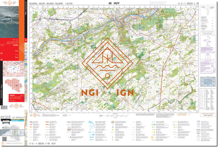 Carte topographique n° 48 - Huy (Belgique) | NGI - 1/50 000 carte de randonnée IGN Belgique 