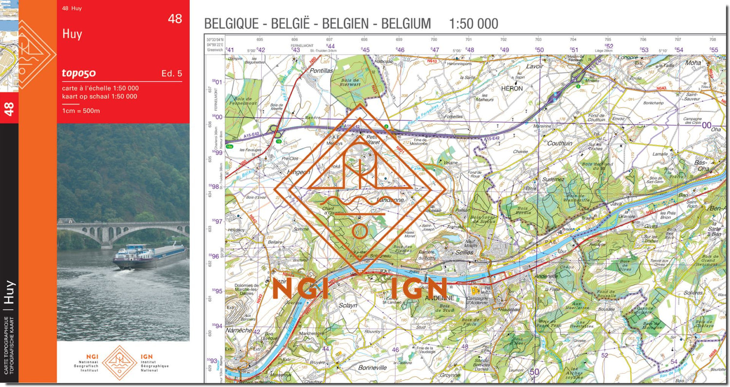 Carte topographique n° 48 - Huy (Belgique) | NGI - 1/50 000 carte de randonnée IGN Belgique 