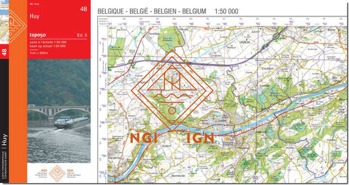 Carte topographique n° 48 - Huy (Belgique) | NGI - 1/50 000 carte de randonnée IGN Belgique 