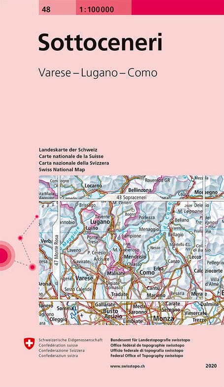 Carte topographique n° 48 - Sotto Ceneri (Suisse) | Swisstopo - 1/100 000 carte routière Swisstopo 