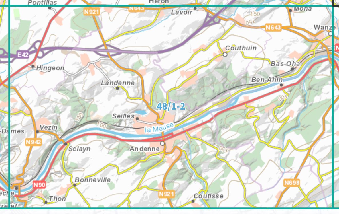 Carte topographique n° 48/1-2 - Andenne (Belgique) | NGI topo 25 carte de randonnée IGN Belgique 