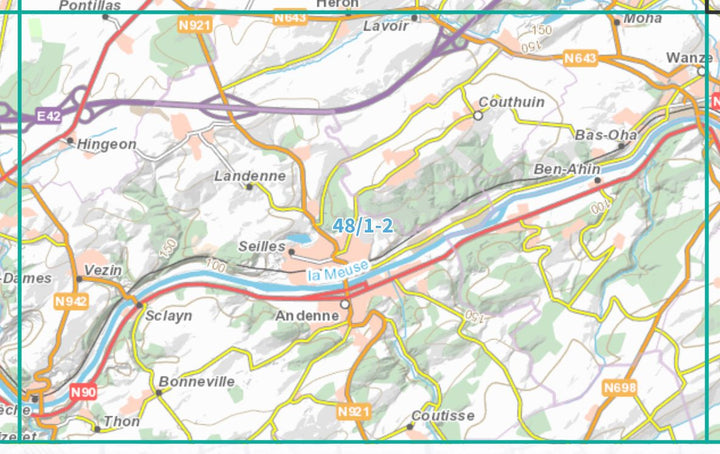 Carte topographique n° 48/1-2 - Andenne (Belgique) | NGI topo 25 carte de randonnée IGN Belgique 