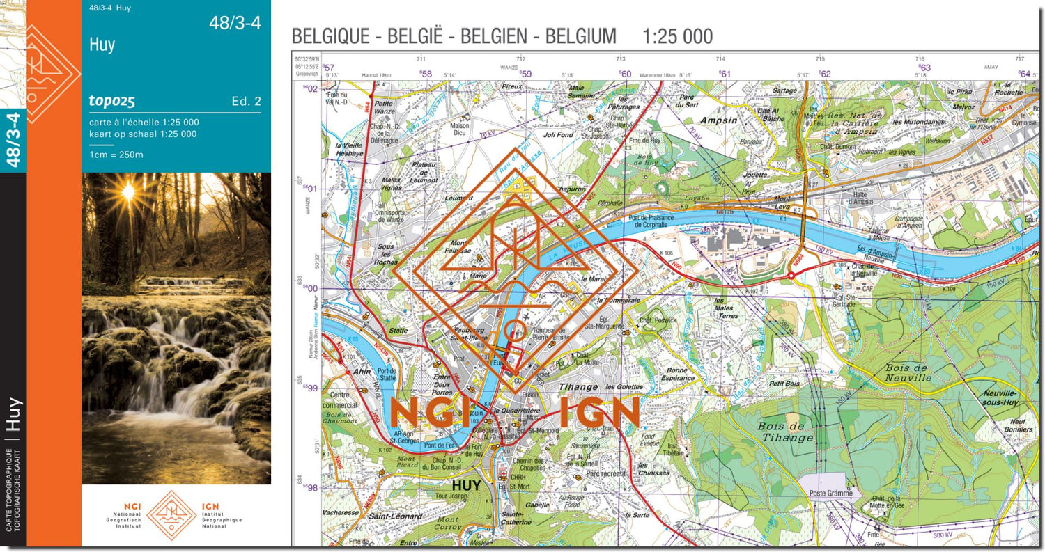 Carte topographique n° 48/3-4 - Huy (Belgique) | NGI topo 25 carte de randonnée IGN Belgique 
