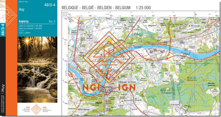 Carte topographique n° 48/3-4 - Huy (Belgique) | NGI topo 25 carte de randonnée IGN Belgique 