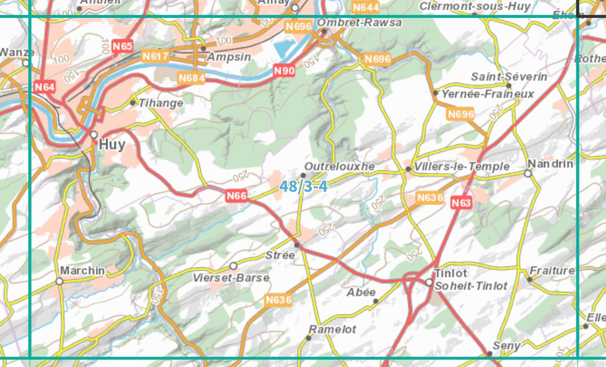 Carte topographique n° 48/3-4 - Huy (Belgique) | NGI topo 25 carte de randonnée IGN Belgique 