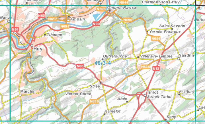 Carte topographique n° 48/3-4 - Huy (Belgique) | NGI topo 25 carte de randonnée IGN Belgique 