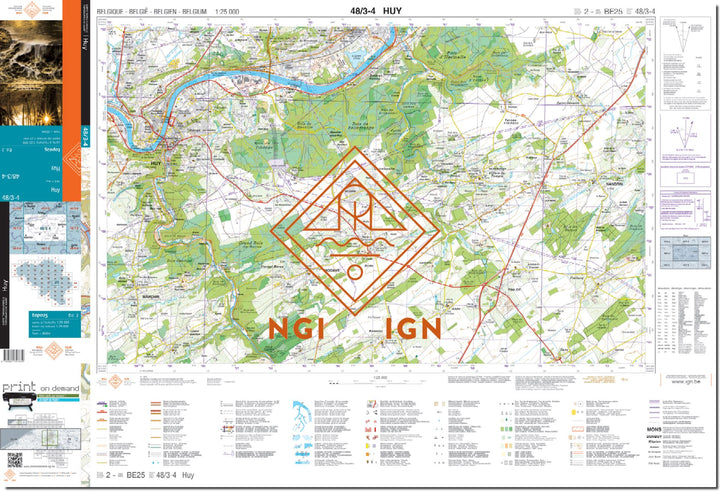 Carte topographique n° 48/3-4 - Huy (Belgique) | NGI topo 25 carte de randonnée IGN Belgique 