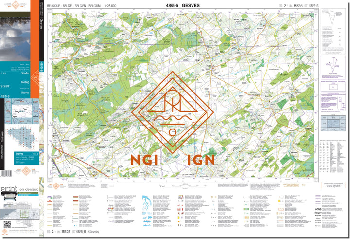 Carte topographique n° 48/5-6. - Gesves (Belgique) | NGI topo 25 carte de randonnée IGN Belgique 