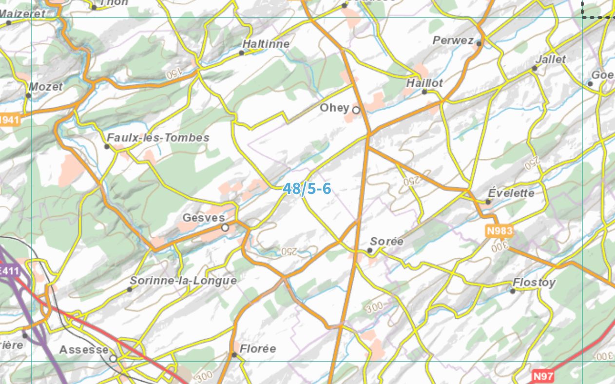 Carte topographique n° 48/5-6. - Gesves (Belgique) | NGI topo 25 carte de randonnée IGN Belgique 