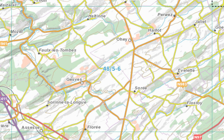 Carte topographique n° 48/5-6. - Gesves (Belgique) | NGI topo 25 carte de randonnée IGN Belgique 