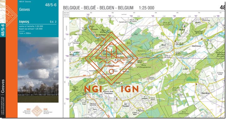 Carte topographique n° 48/5-6. - Gesves (Belgique) | NGI topo 25 carte de randonnée IGN Belgique 
