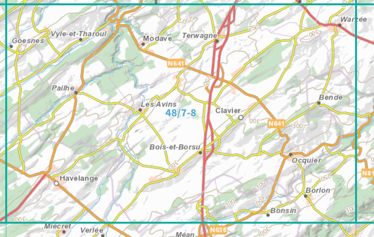 Carte topographique n° 48/7-8 - Clavier (Belgique) | NGI topo 25 carte de randonnée IGN Belgique 
