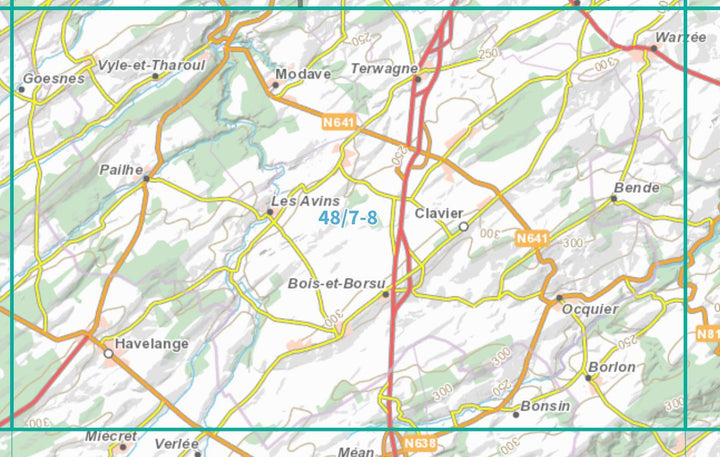 Carte topographique n° 48/7-8 - Clavier (Belgique) | NGI topo 25 carte de randonnée IGN Belgique 