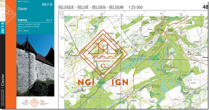 Carte topographique n° 48/7-8 - Clavier (Belgique) | NGI topo 25 carte de randonnée IGN Belgique 