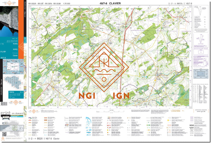 Carte topographique n° 48/7-8 - Clavier (Belgique) | NGI topo 25 carte de randonnée IGN Belgique 