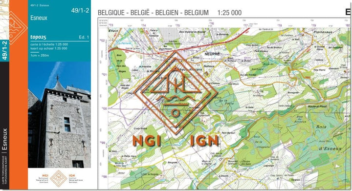 Carte topographique n° 49/1-2 - Esneux (Belgique) | NGI topo 25 carte de randonnée IGN Belgique 