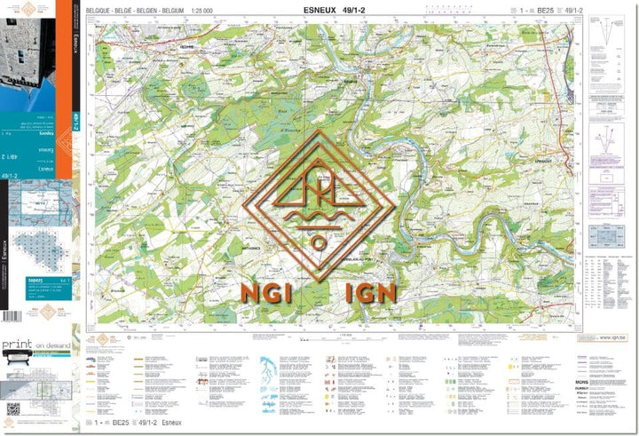 Carte topographique n° 49/1-2 - Esneux (Belgique) | NGI topo 25 carte de randonnée IGN Belgique 