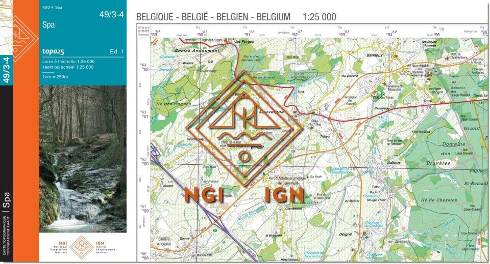 Carte topographique n° 49/3-4 - Spa (Belgique) | NGI topo 25 carte de randonnée IGN Belgique 