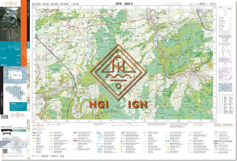 Carte topographique n° 49/3-4 - Spa (Belgique) | NGI topo 25 carte de randonnée IGN Belgique 