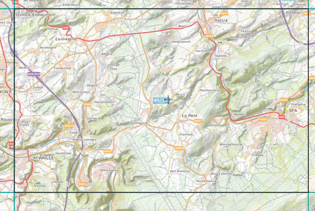 Carte topographique n° 49/3-4 - Spa (Belgique) | NGI topo 25 carte de randonnée IGN Belgique 