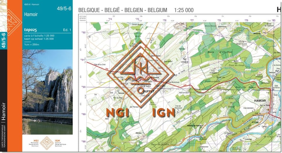 Carte topographique n° 49/5-6 - Hamoir (Belgique) | NGI topo 25 carte de randonnée IGN Belgique 