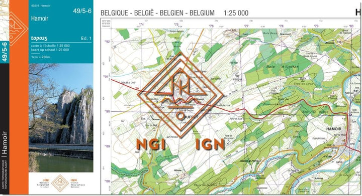 Carte topographique n° 49/5-6 - Hamoir (Belgique) | NGI topo 25 carte de randonnée IGN Belgique 