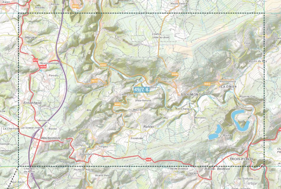 Carte topographique n° 49/7-8 - Stoumont (Belgique) | NGI topo 25 carte de randonnée IGN Belgique 
