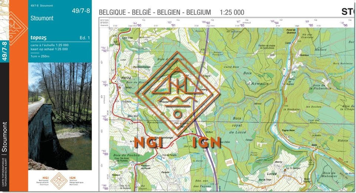 Carte topographique n° 49/7-8 - Stoumont (Belgique) | NGI topo 25 carte de randonnée IGN Belgique 