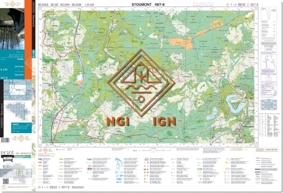Carte topographique n° 49/7-8 - Stoumont (Belgique) | NGI topo 25 carte de randonnée IGN Belgique 