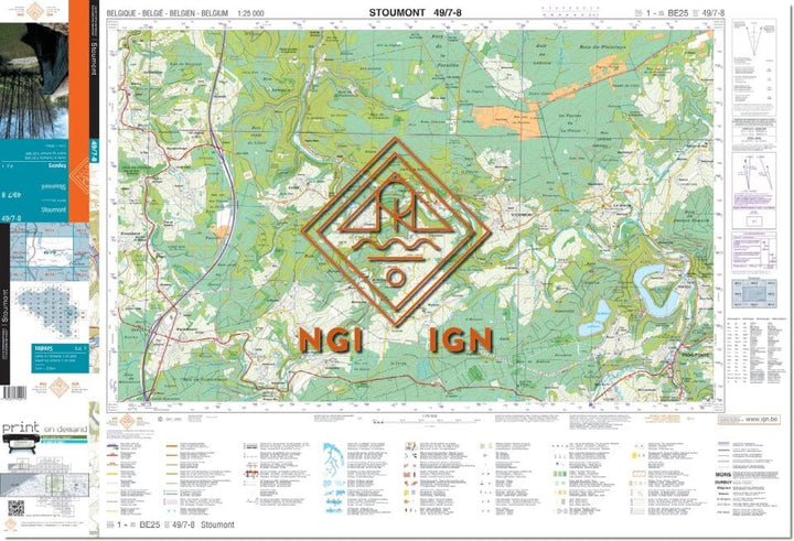 Carte topographique n° 49/7-8 - Stoumont (Belgique) | NGI topo 25 carte de randonnée IGN Belgique 