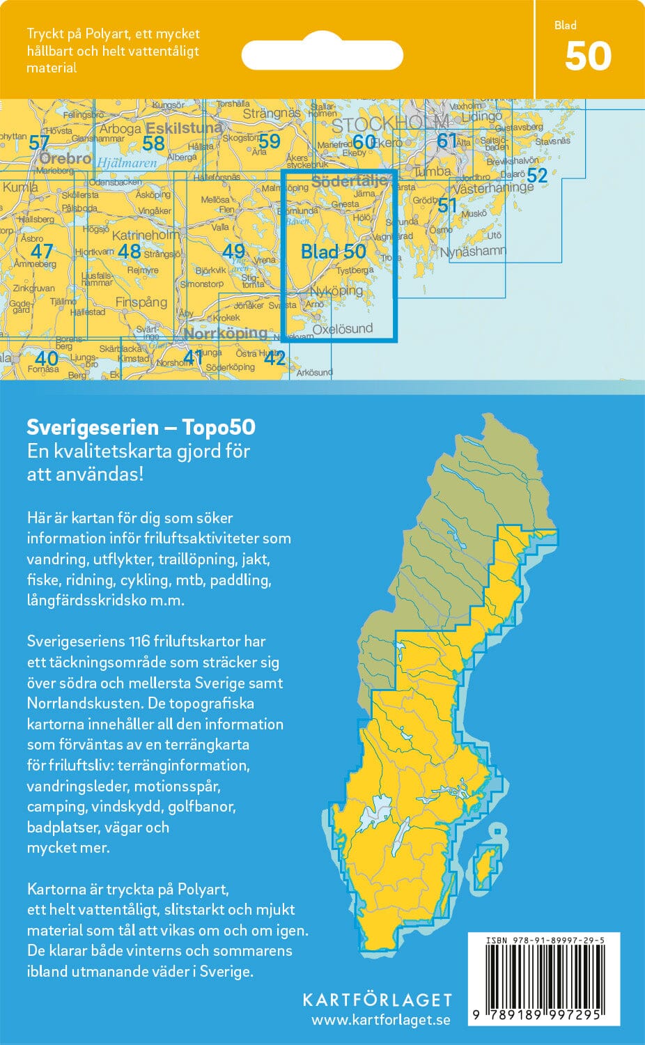 Carte topographique n° 50 - Nyköping (Suède) | Norstedts - Sverigeserien carte de randonnée Norstedts